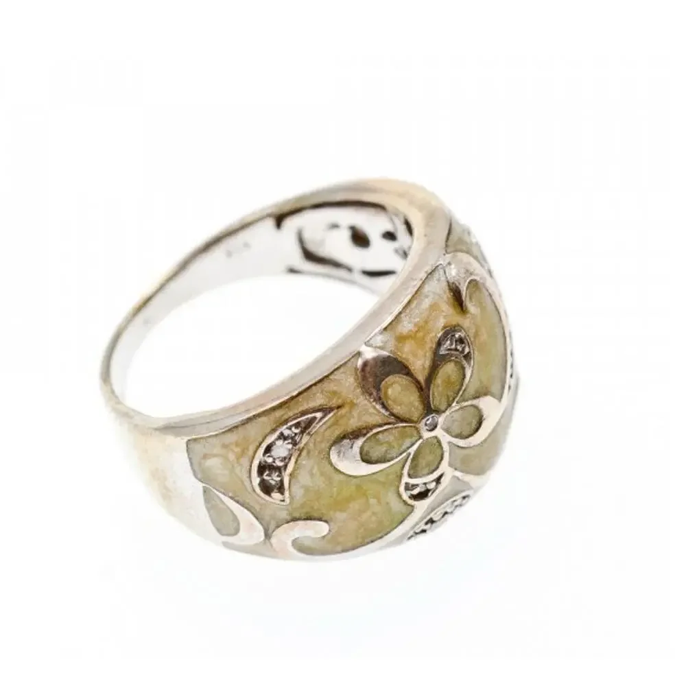 925 Sterling Silver Agate & CZ Ring Size 6.75
